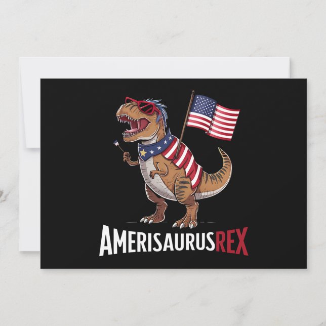 Amerisaurus Rex Patriotic Dinosaur 4 juli Inbjudningar (Framsida)