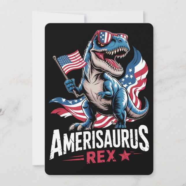 Amerisaurus t Rex Dinosaur 4:e juli Amerikanska Inbjudningar (Framsida)