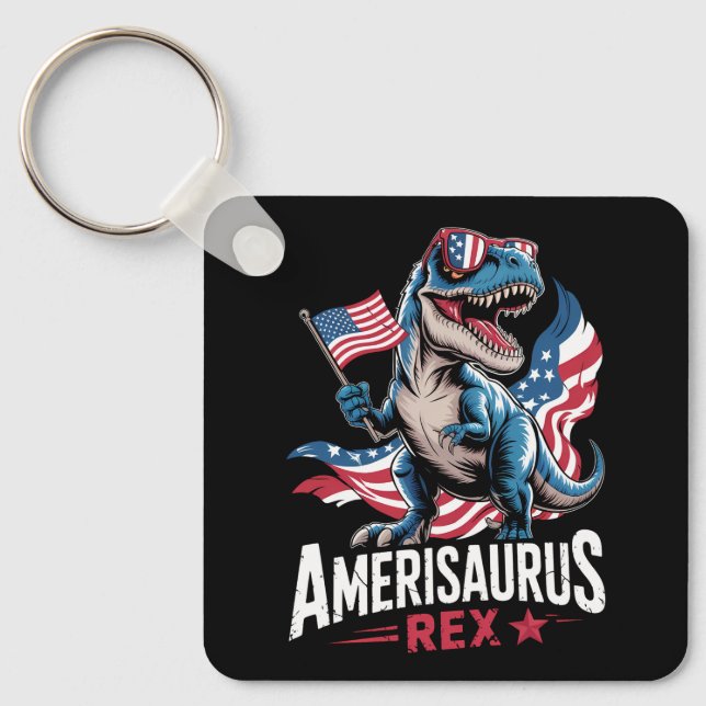Amerisaurus T Rex Dinosaur 4:e Juli USA Amerikansk Nyckelring (Framsida)