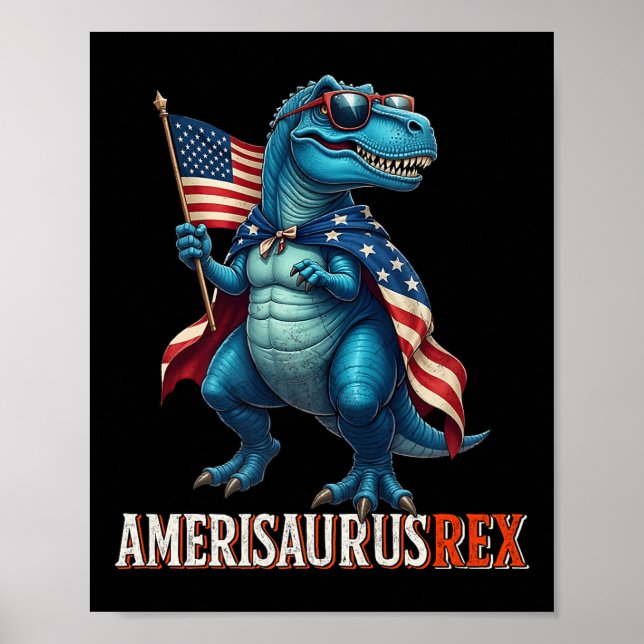 Amerisaurus t rex dosinosaur 4:e juli American Fl Poster (Framsidan)
