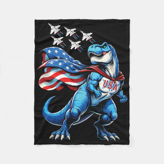 Amerisaurus T-Rex Patriotiska Pojkar Flickor 4:e J Fleecefilt (Framsidan)
