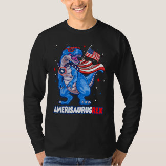Amerisaurus T-rex USA Flag Kids Funny 4th Of July  T Shirt
