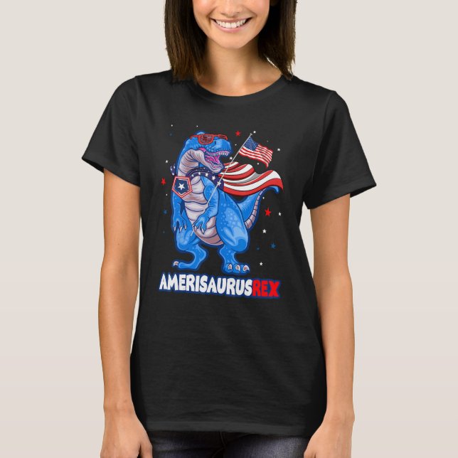 Amerisaurus T-rex USA Flag Kids Funny 4th Of July  T Shirt (Framsida)