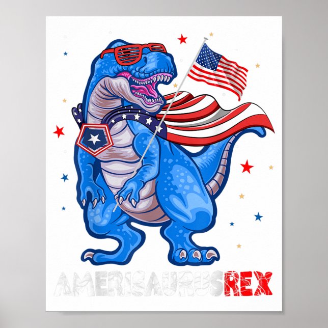 Amerisaurus t Rex USA flagga Kids Funny 4 juli Poster (Framsidan)