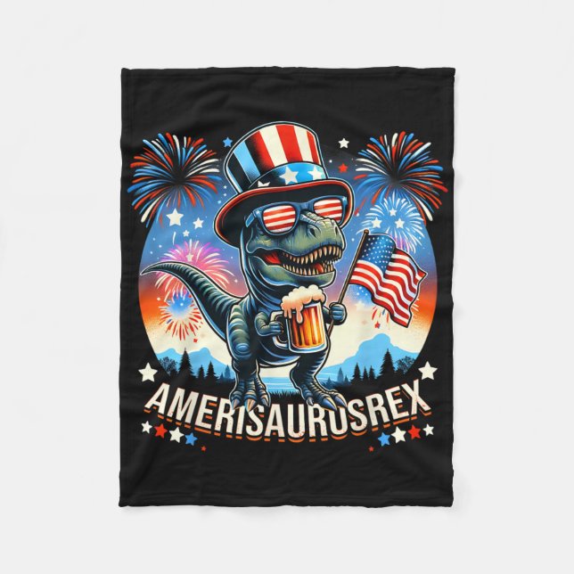 Amerisaurusrex American Flagga Cute Dinosaur T-rex Fleecefilt (Framsidan)