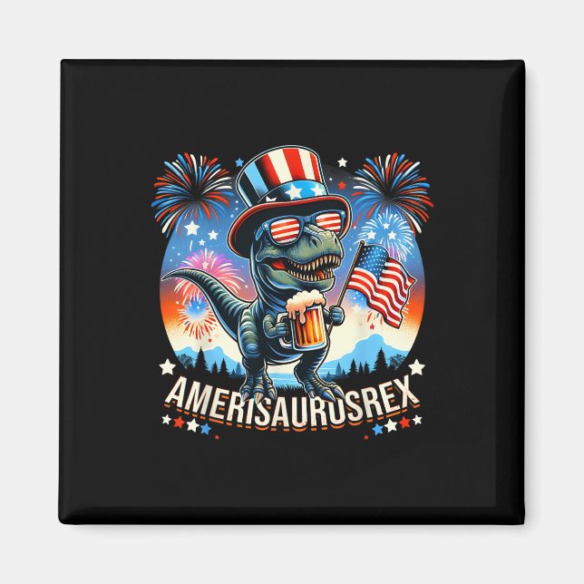 Amerisaurusrex American Flagga Cute Dinosaur T-rex Magnet (Framsidan)