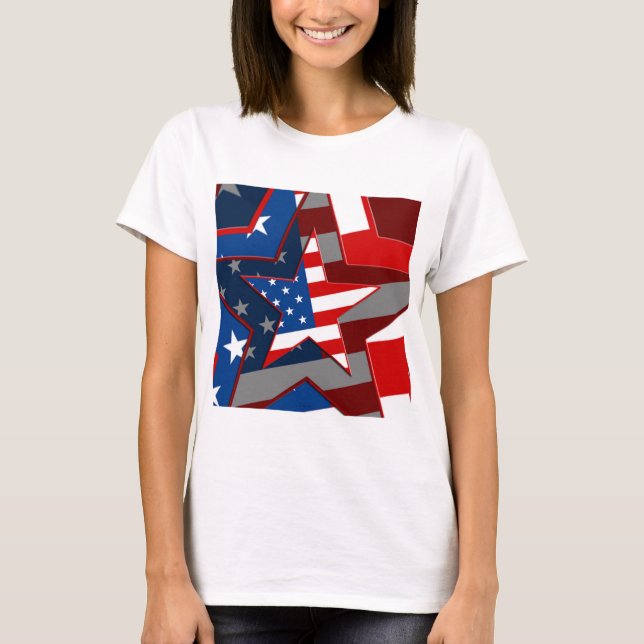 Amerrican Flagga Star Mönster Tee Shirt (Framsida)