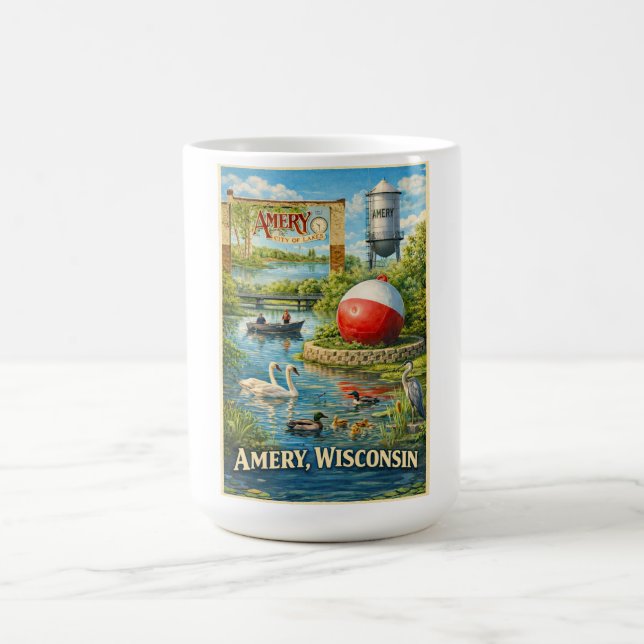 Amery, Wisconsin City of Lakes Kaffe Mugg (Center)