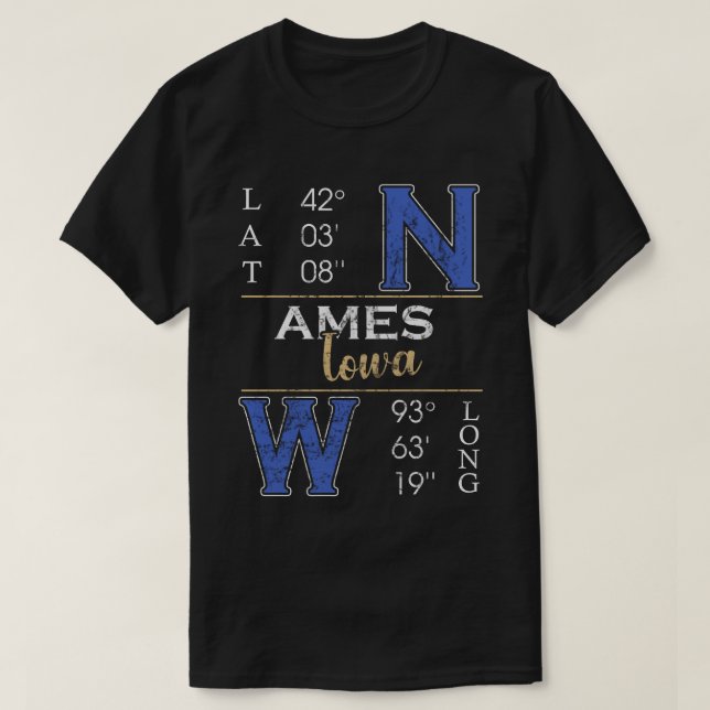 Ames iowa Latitude och Longitud T Shirt (Design framsida)