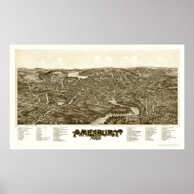 Amesbury, MORSA Panoramic Karta - 1890 Poster (Framsidan)