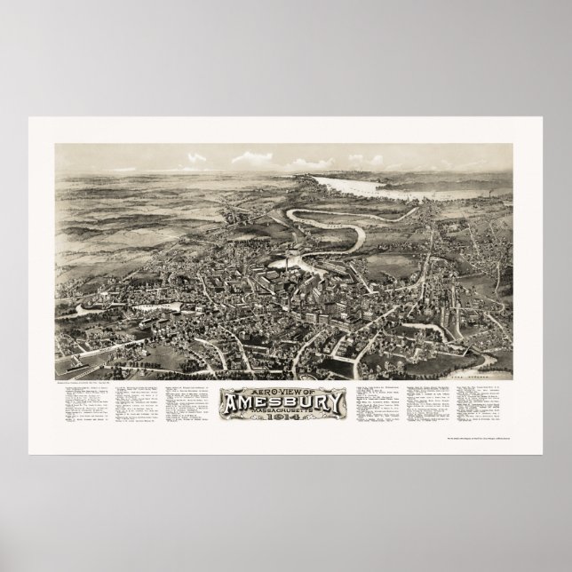 Amesbury, MORSA Panoramic Karta - 1914 Poster (Framsidan)