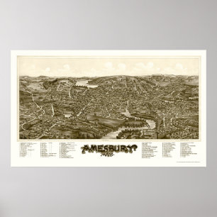 Amesbury panorama- karta för MORSOR - 1890 Poster