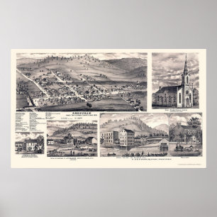 Amesville, OH Panoramic Karta - 1875 Poster