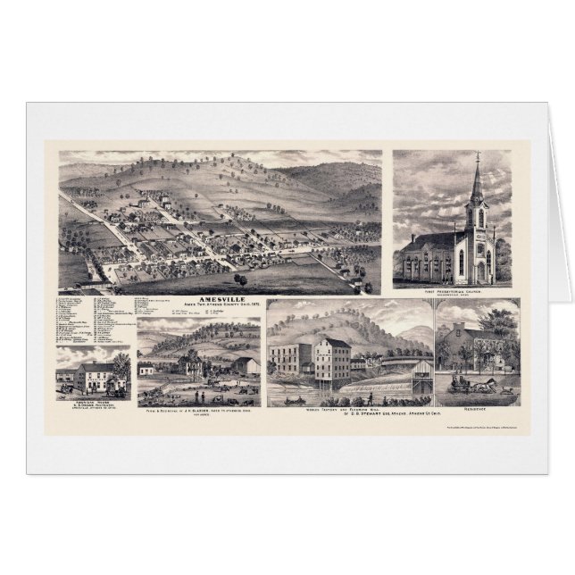 Amesville panorama- karta för OH - 1875 Hälsningskort (Framsidan Horizontal)