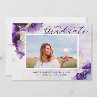 Amethyst and Gold Glam 2 Photo Graduation Cards Inbjudningar