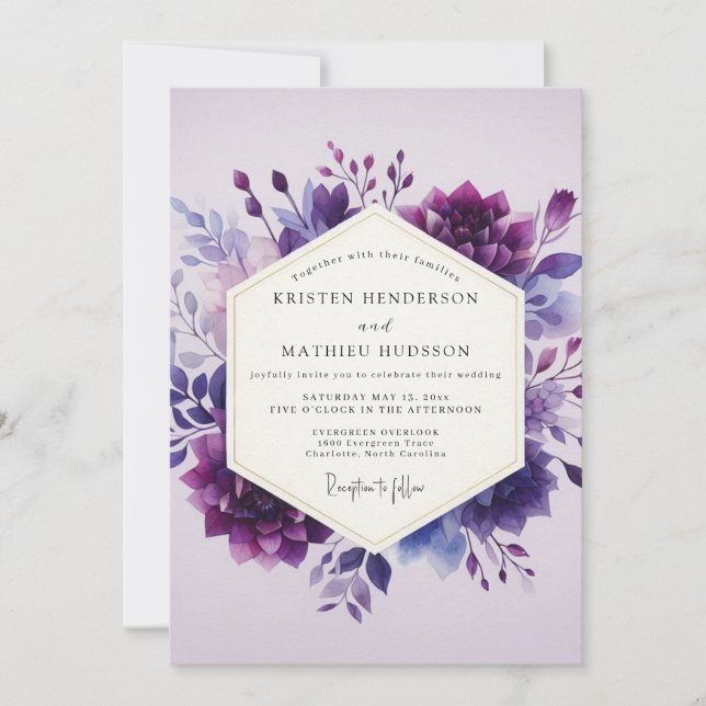 Amethyst Aquarelle Bröllop Blomning Inbjudningar (Framsida)
