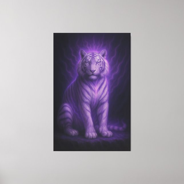 Amethyst Aura White Tiger – Mystic Purple Divine F Canvastryck (Framsida)