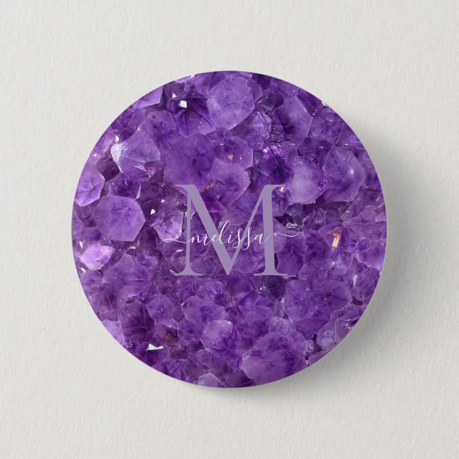 Amethyst Birthstone Monogram Personalized Name Knapp (Framsida)