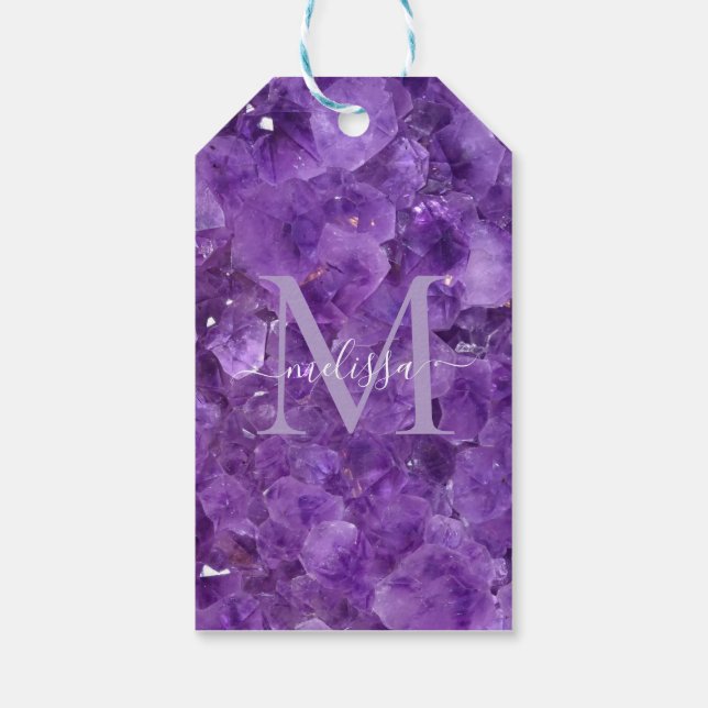 Amethyst Birthstone Monogram Personalized Name Presentetikett (Baksidan)