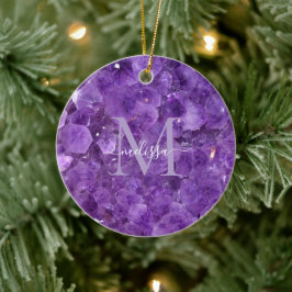 Amethyst Birthstone Monogram Personlig Namn Julgransprydnad Keramik
