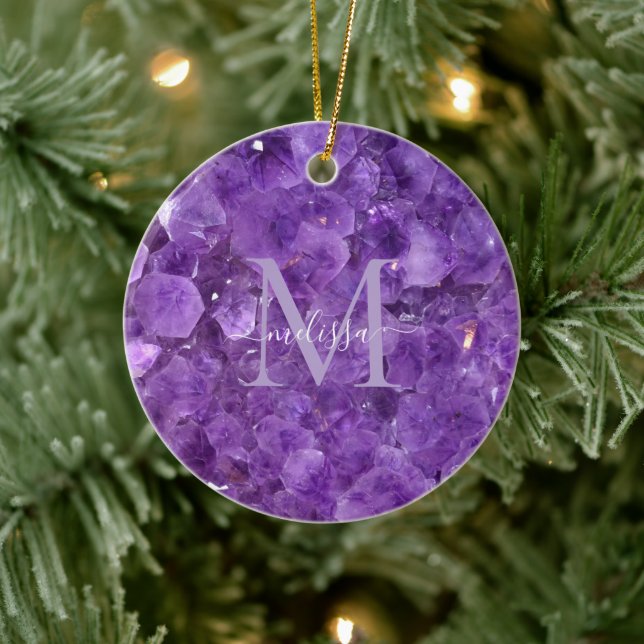 Amethyst Birthstone Monogram Personlig Namn Julgransprydnad Keramik (Träd)