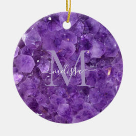 Amethyst Birthstone Monogram Personlig Namn Julgransprydnad Keramik