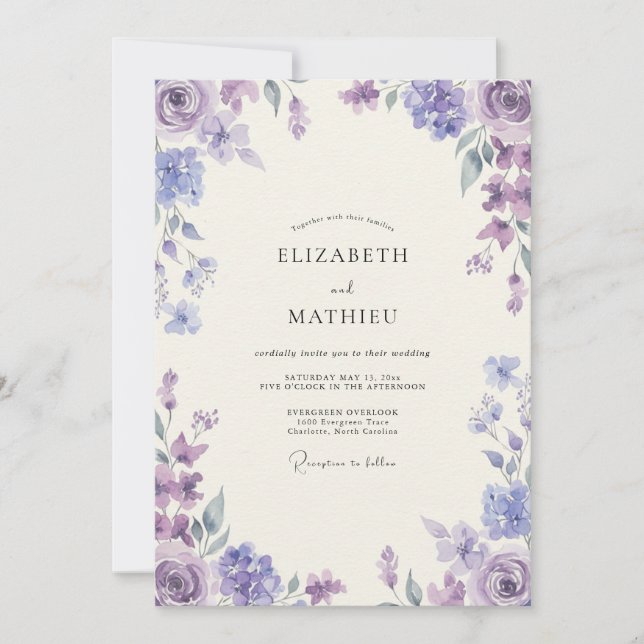 Amethyst Blågröna Ranunculus Eukalyptus Bröllop Inbjudningar (Framsida)