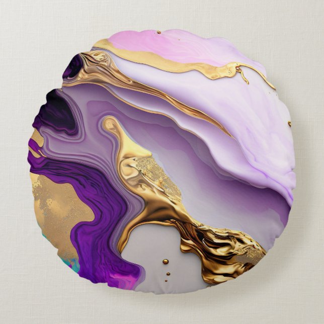 Amethyst & Blush Marble with Liquid Gold Rund Kudde (Framsidan)