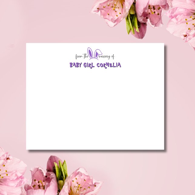 Amethyst Bunny Ears Nursery Stationery Note Card Inbjudningar (Skapare uppladdad)