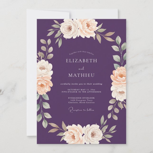 Amethyst Champagnedoppad Ranunculus och Eukalyptus Inbjudningar (Framsida)