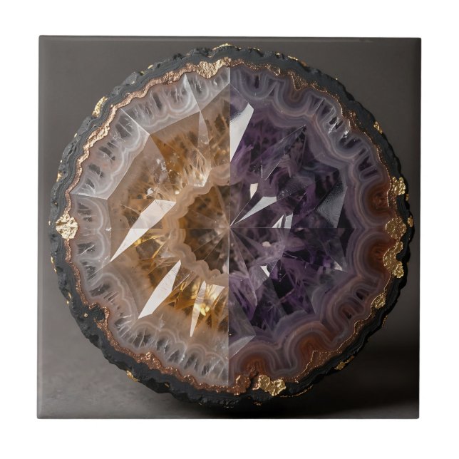 Amethyst Citrin Delad Geod Kristall Lyx Kakelplatta (Framsidan)
