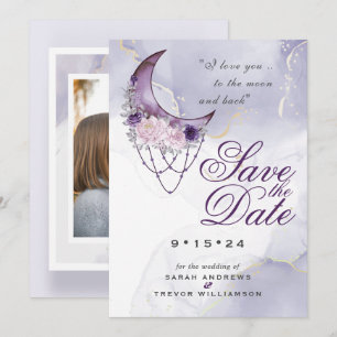 Amethyst Crescent Måne Photo Save Date Inbjudningar