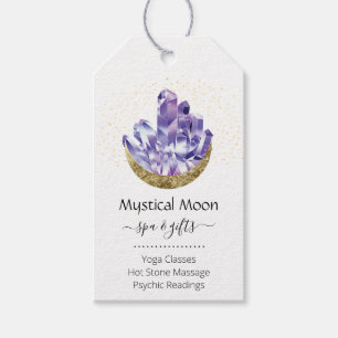 Amethyst Crystal Cluster Guld Crescent Måne Mystic Presentetikett