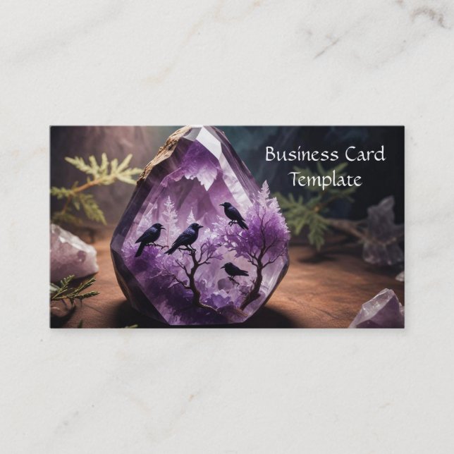 Amethyst Crystal Energy Ravens Business Card Visitkort (Framsida)