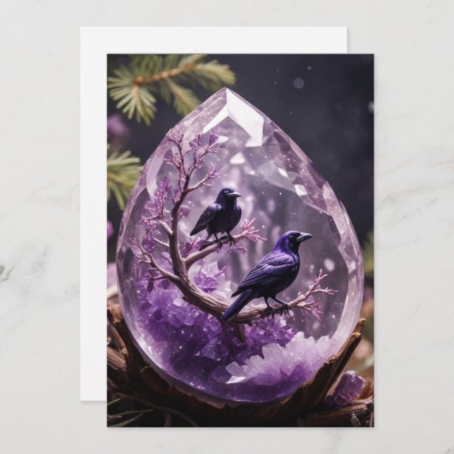 Amethyst Crystal - Kråkor Ravens jul Julkort (Fram/baksida)