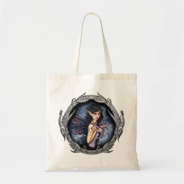 Amethyst Dragon Fairy Art Tote Bag Tygkasse (Framsidan)