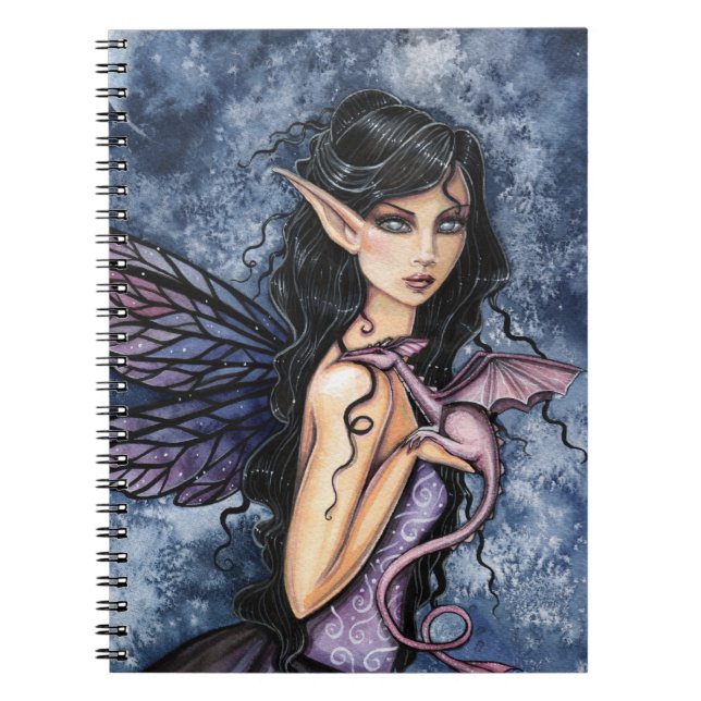 Amethyst Dragon Lila Fairy Fantasy Art Anteckningsbok Med Spiral (Framsidan)