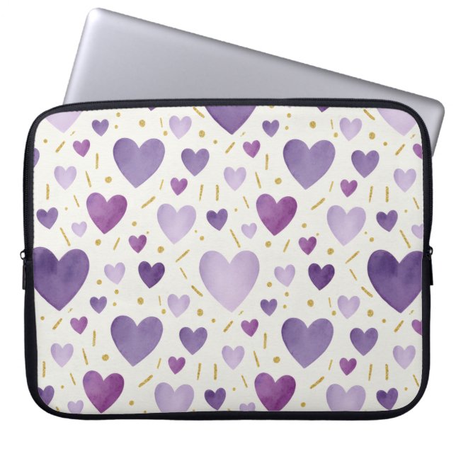 Amethyst Dream Watercolor Hearts Laptop Fodral (Framsidan)