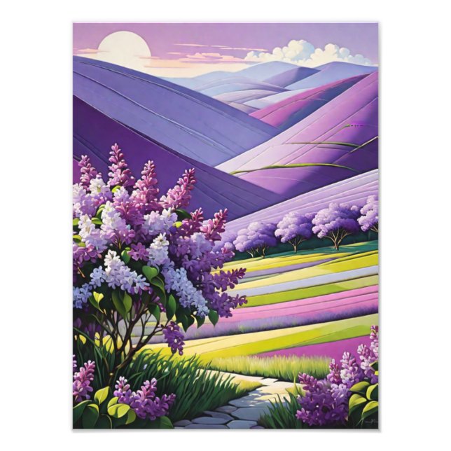 Amethyst Dröm: Fält av blommor Målning Fototryck (Framsidan)