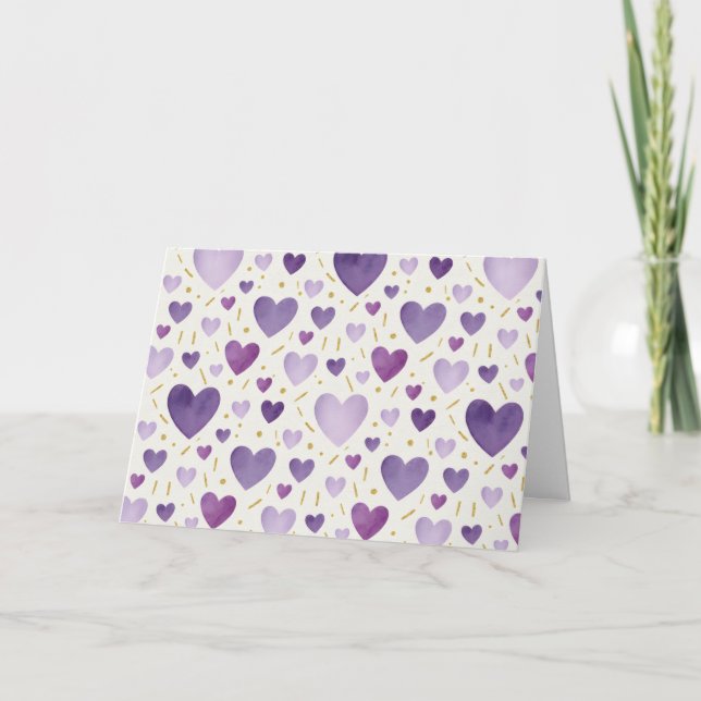 Amethyst Drömvattenfärg Hjärtan Kort (Framsida)
