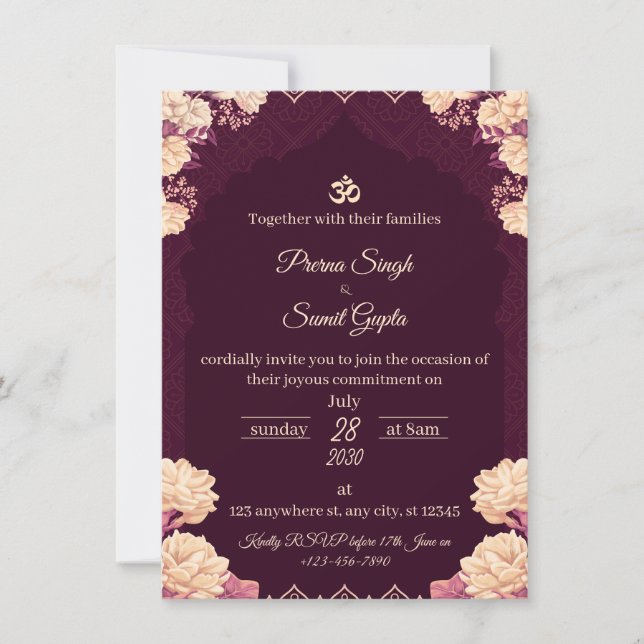 Amethyst Elegance: Floral Purple Wedding Invitatio Inbjudningar (Framsida)