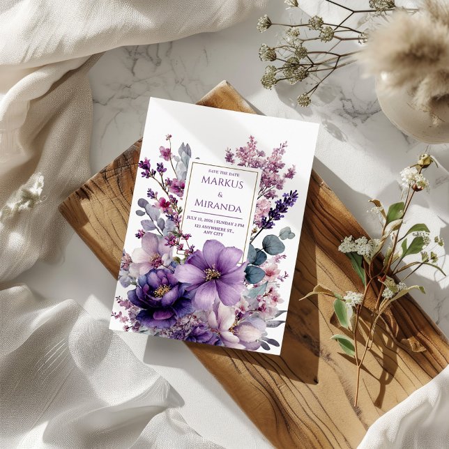 Amethyst Garden Purple and Pink Floral Wedding Inbjudningar (Skapare uppladdad)