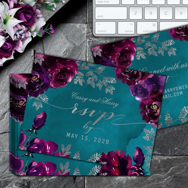 Amethyst Garnet Teal Jewel Tone Online OSA kort (Amethyst Garnet Teal Jewel Tone Online RSVP Card)
