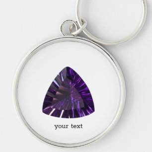 Amethyst Gemstone, februari Birthstone, Lila Rund Silverfärgad Nyckelring