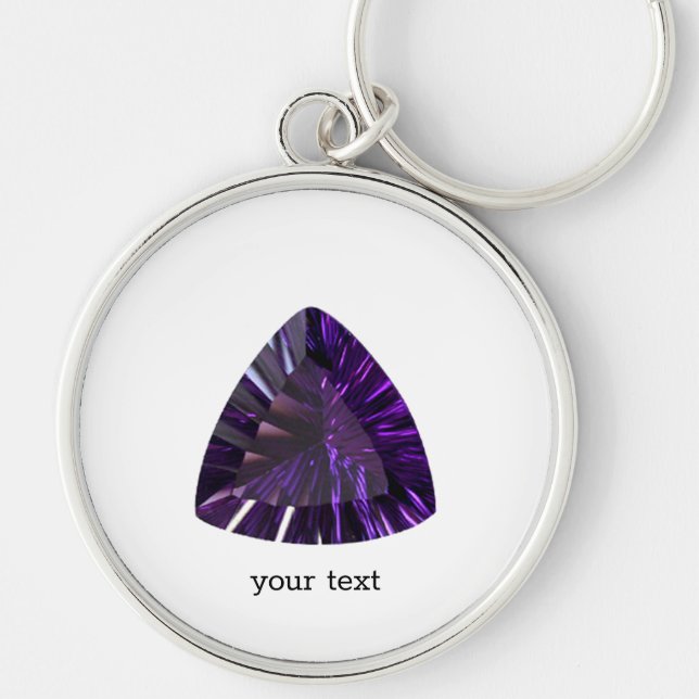 Amethyst Gemstone, februari Birthstone, Lila Rund Silverfärgad Nyckelring (Framsidan)