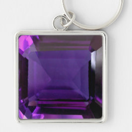 Amethyst Gemstone Lila Keychain Fyrkantig Silverfärgad Nyckelring