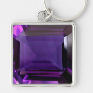 Amethyst Gemstone Lila Keychain Fyrkantig Silverfärgad Nyckelring