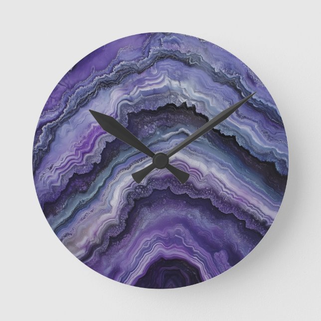 Amethyst Geode Fluid Pour Rund Klocka (Framsida)