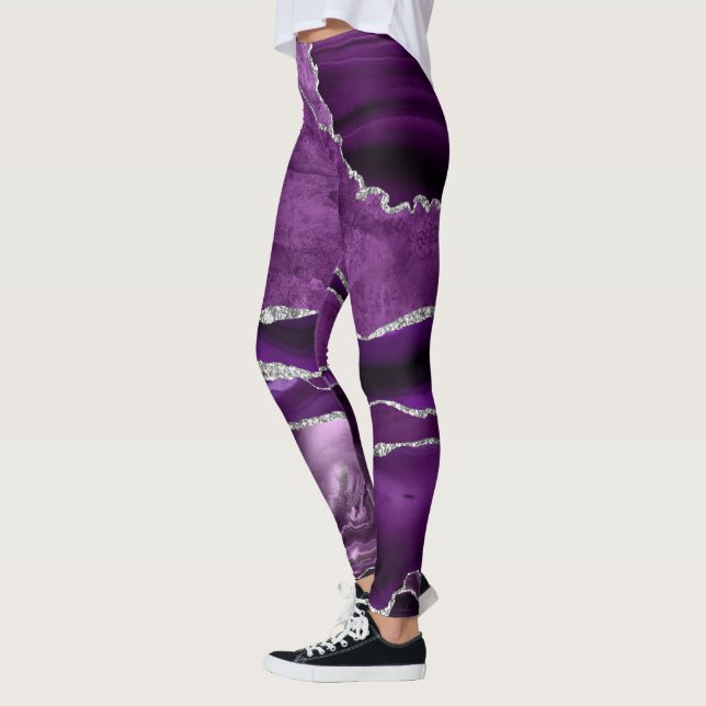 Amethyst Geode Sparkle Band Violet Purple Leggings (Vänster)