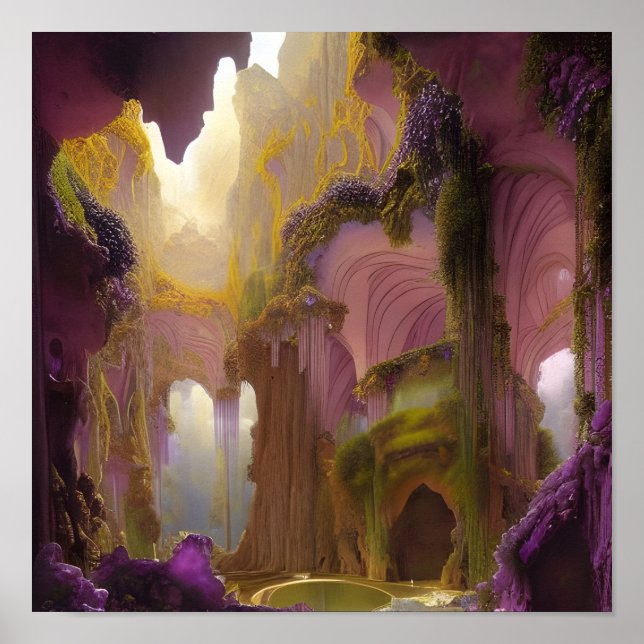 Amethyst Geodes Digital Art Cave Poster (Framsidan)
